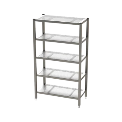 Reinraum-Edelstahlregal RR5GEL, 5 gelochte Böden